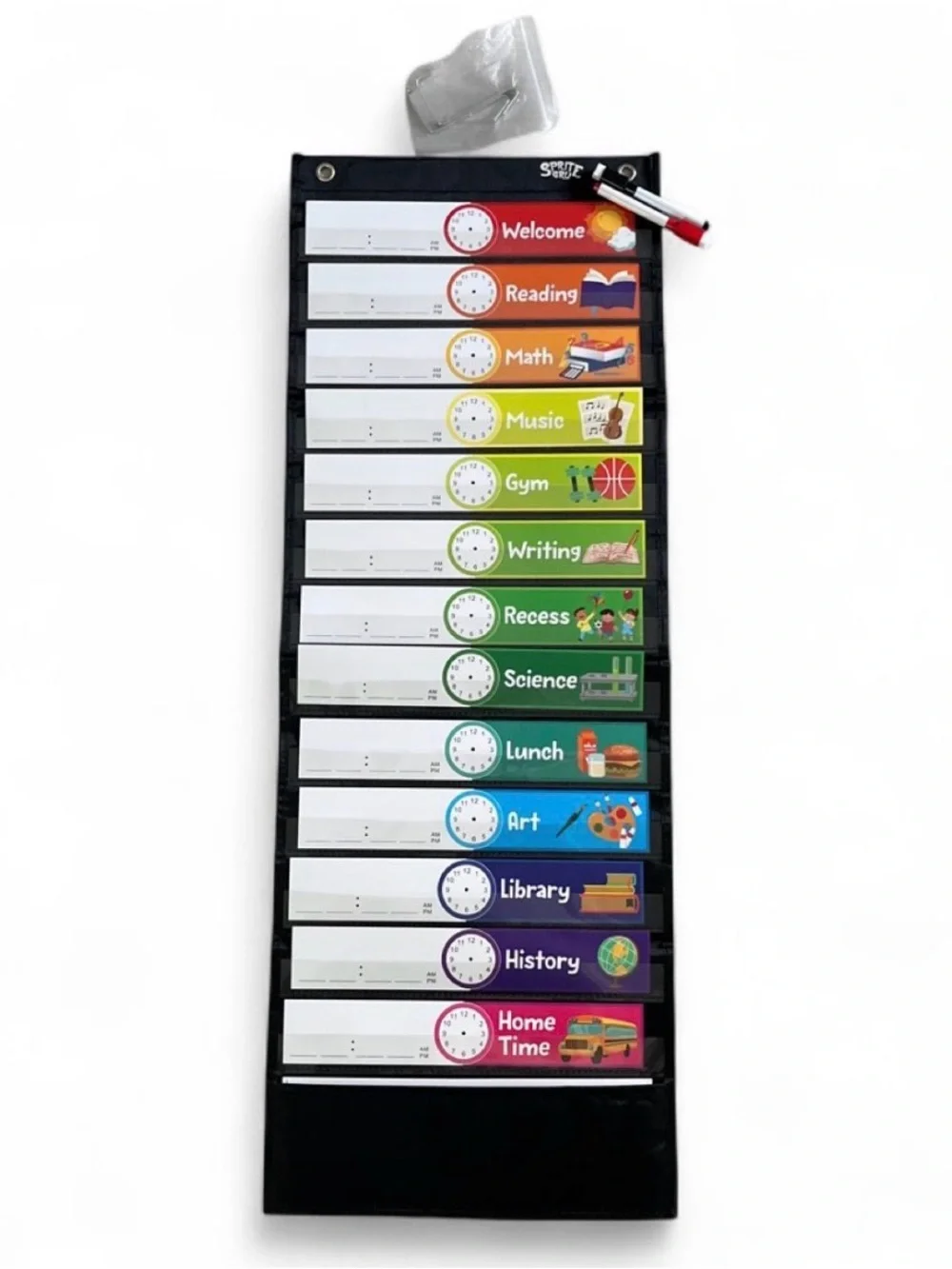 Classroom Daily Schedule Pocket Chart - Black with Multicolor Labels